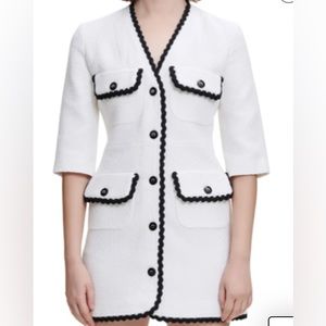 COPY - Maje Style Tweed Black Scalloped trimmed Button Front Mini Dress